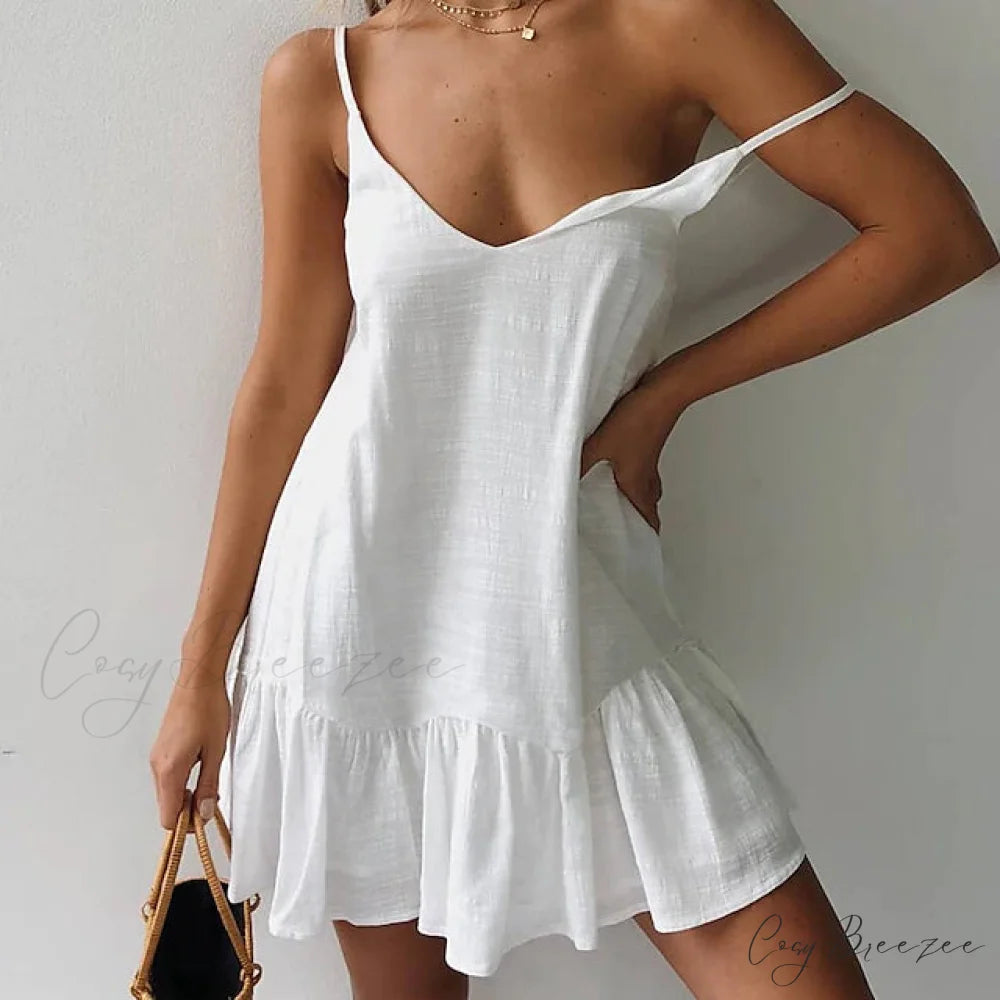 Sleeveless V-Neck Mini Dress for Women White / S
