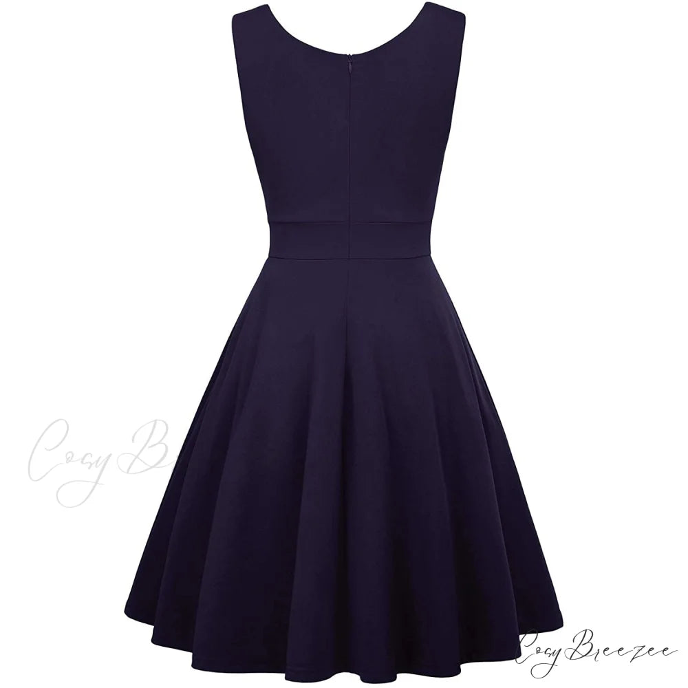 Sleeveless Wrap V-Neck A-line Bridesmaid Cocktail Party Dress for Women