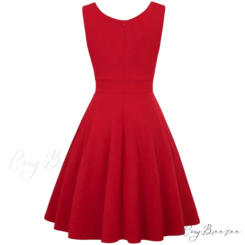 Sleeveless Wrap V-Neck A-line Bridesmaid Cocktail Party Dress for Women