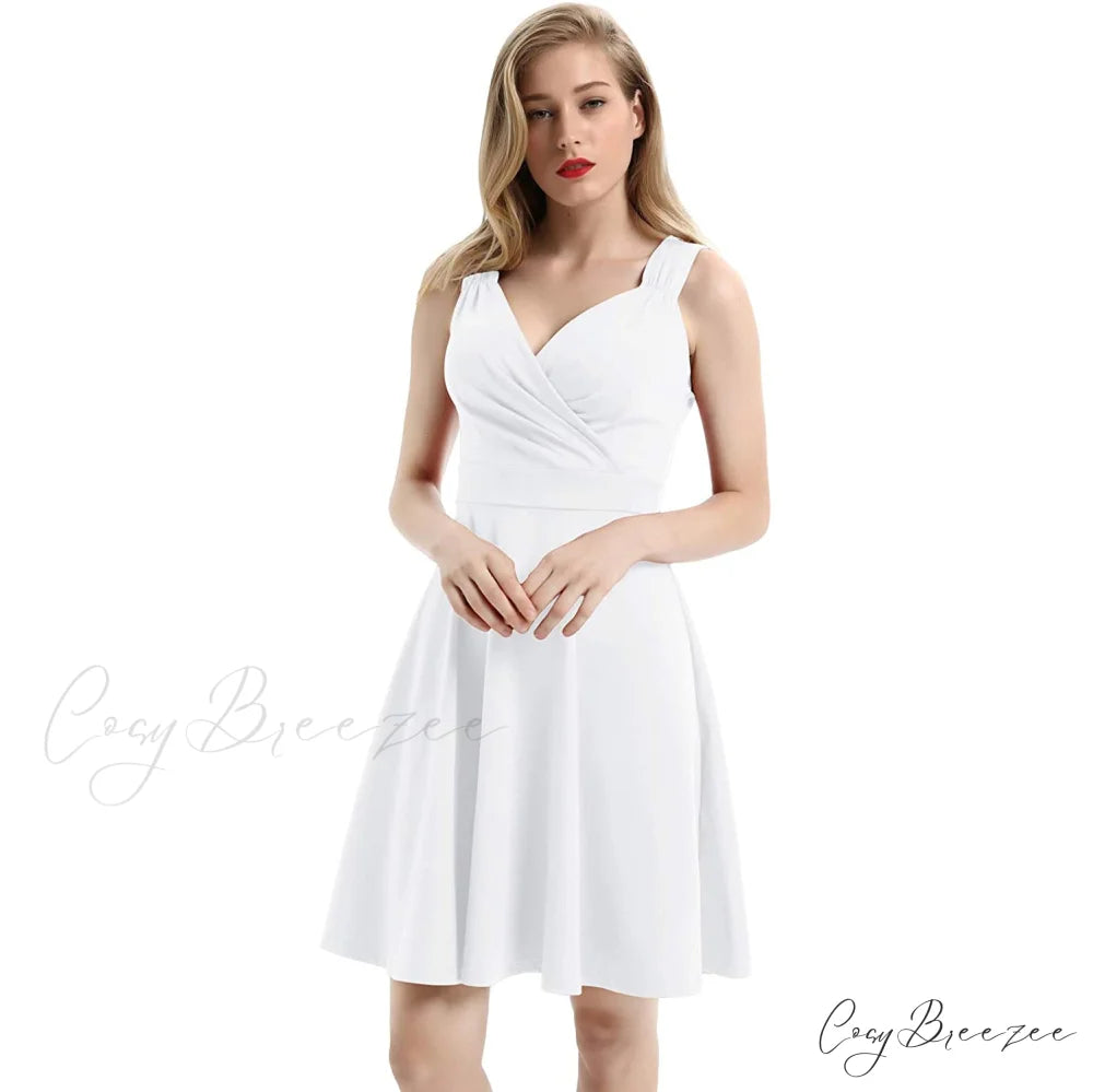 Sleeveless Wrap V-Neck A-line Bridesmaid Cocktail Party Dress for Women