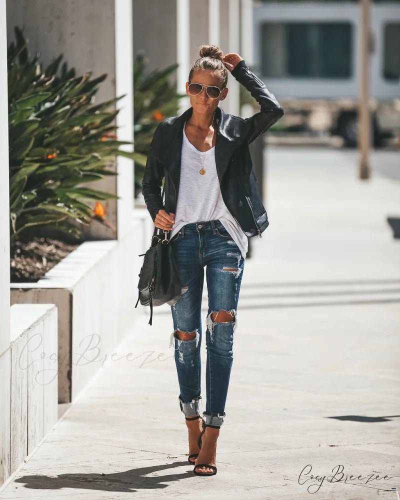 Slick Chick Faux Leather Moto Jacket - Black
