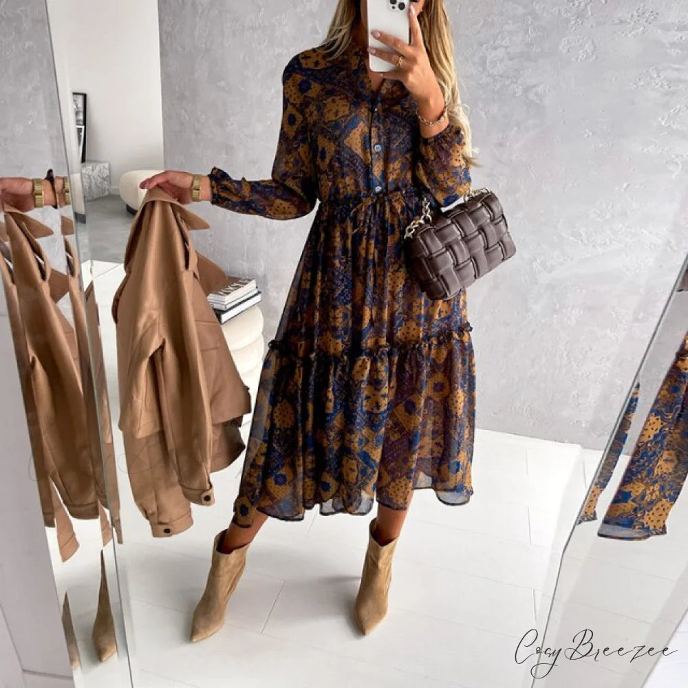 Slim Autumn Gown Party Elegant - Side - Neck Slit Flowered Women’s Design Arm Fit V Long Elastic Spring Waist Vestidos