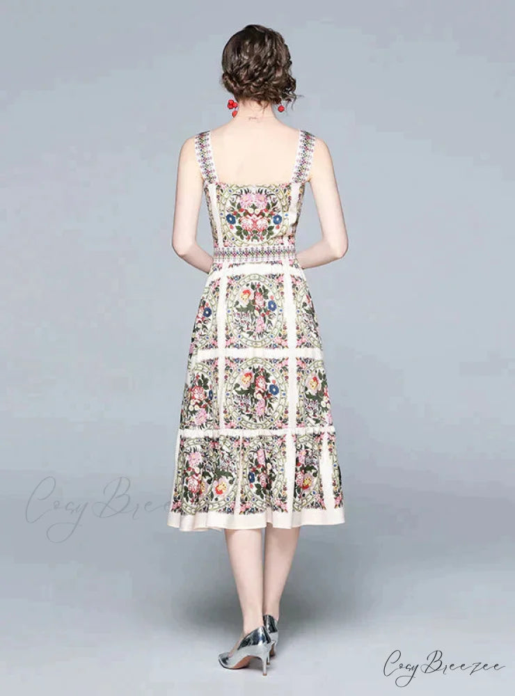 Slim Big Swing Dress with Print