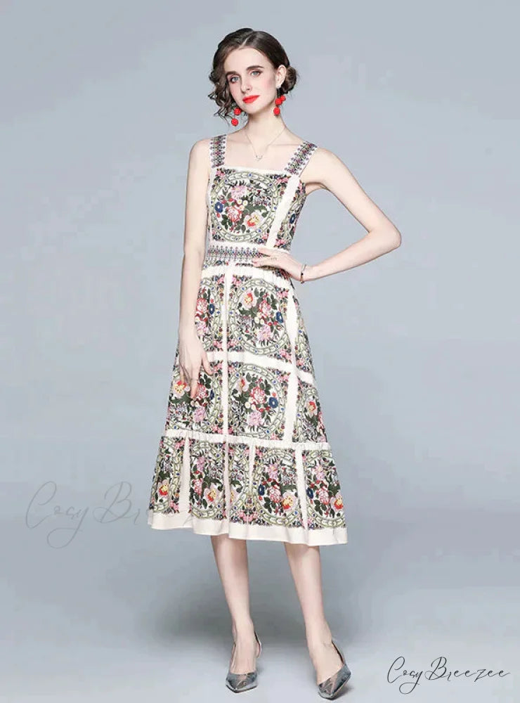 Slim Big Swing Dress with Print