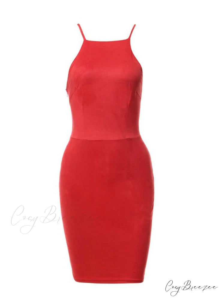 Slim Bodycon Club Wear Dress - Sleeveless M / Red