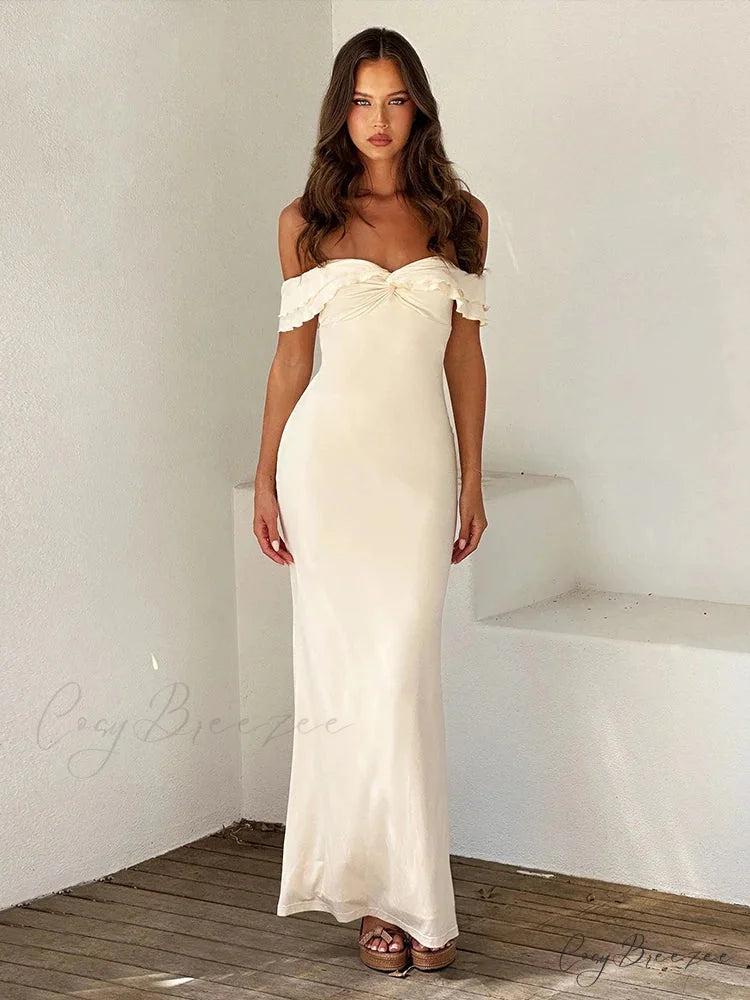 Slim Bodycon Maxi Vacation Dress Apricot / S vacationdress-250223