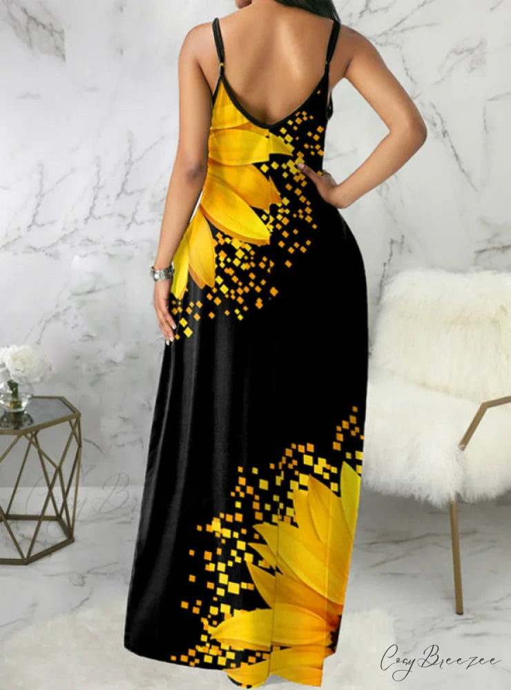 Slim Casual with Trim Ruffles Colorblock Women’s Gown Print M / YELLOW