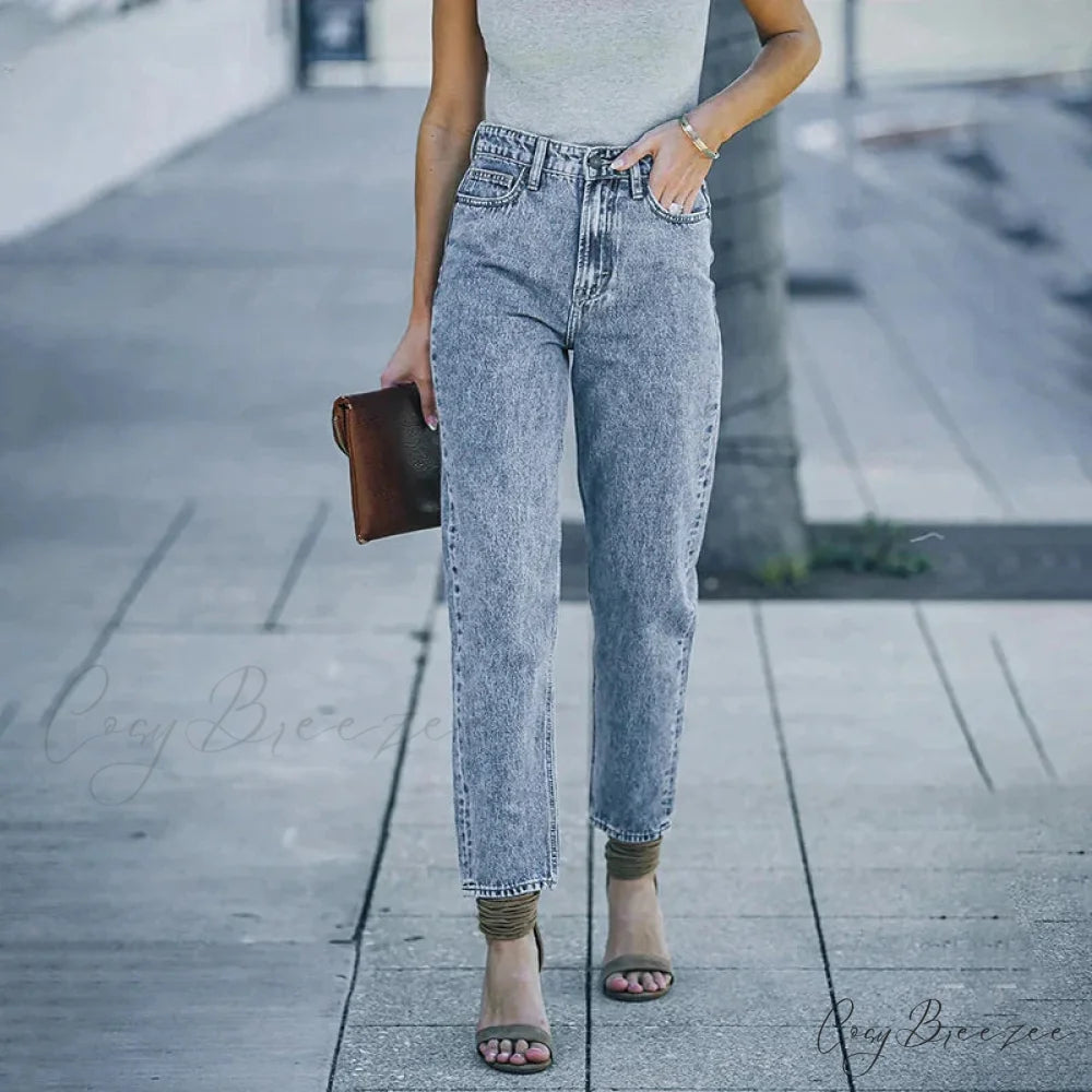 Slim Fit High-Waist Vintage Streetwear Casual Blue Denim Jean Blue / S