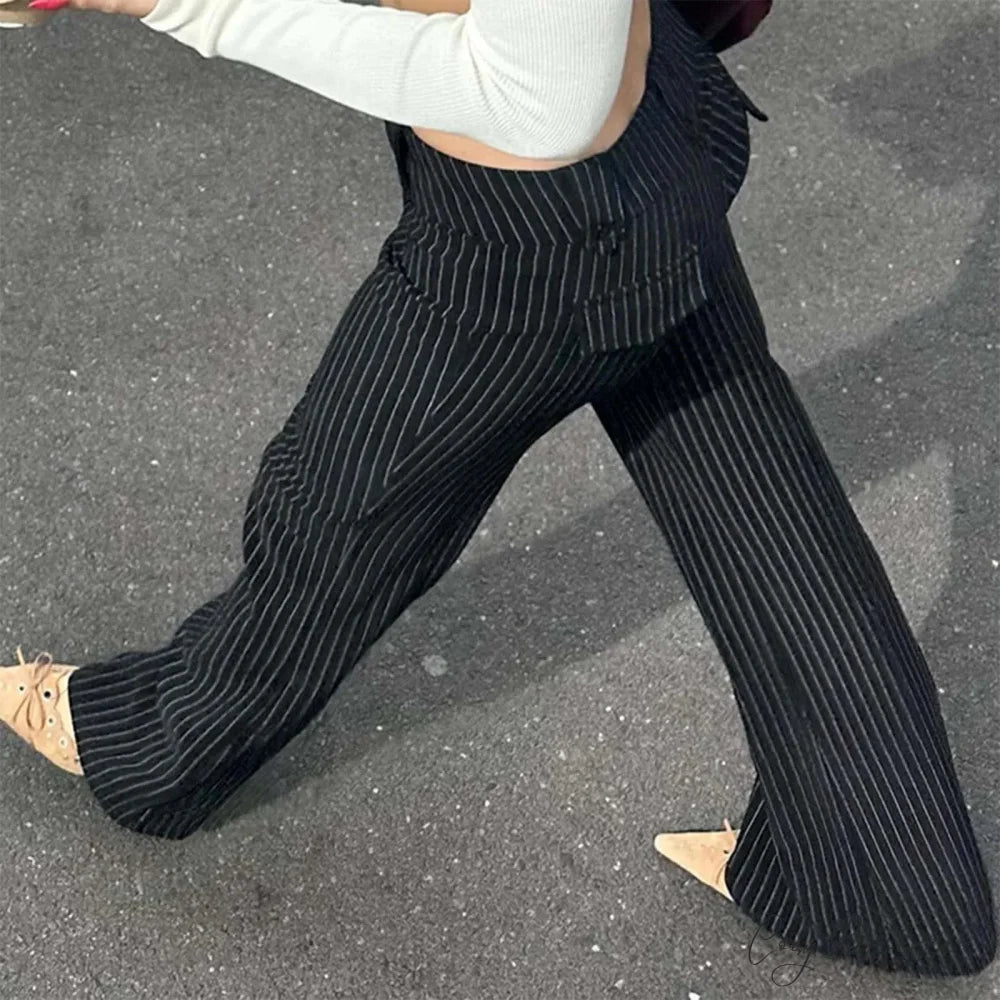 Slim Fit Striped Low Rise Fashion Pants pants-241228