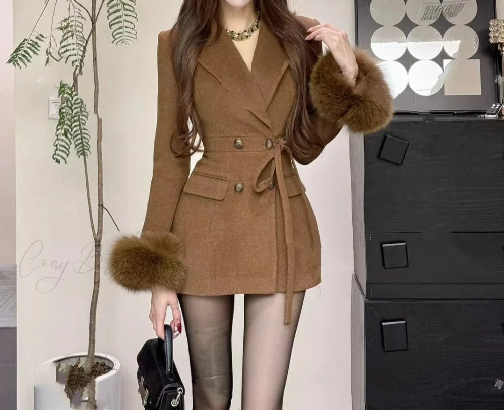 Slim Fit Woolen Gold Style Mid-Length Coat overcoats-241228