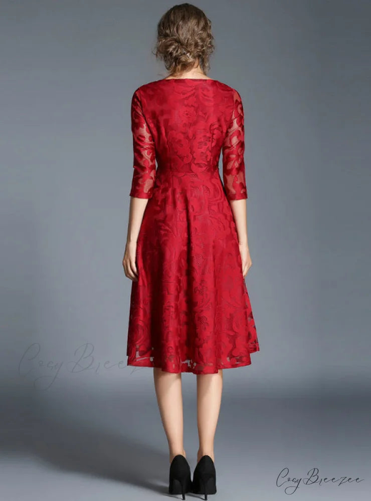 Slim Ladies Party Dress Casual Lace Dresses L / Blue