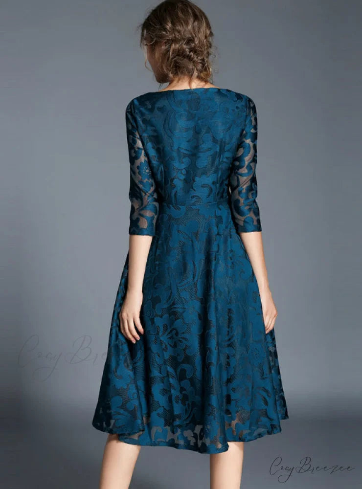 Slim Ladies Party Dress Casual Lace Dresses S / Red