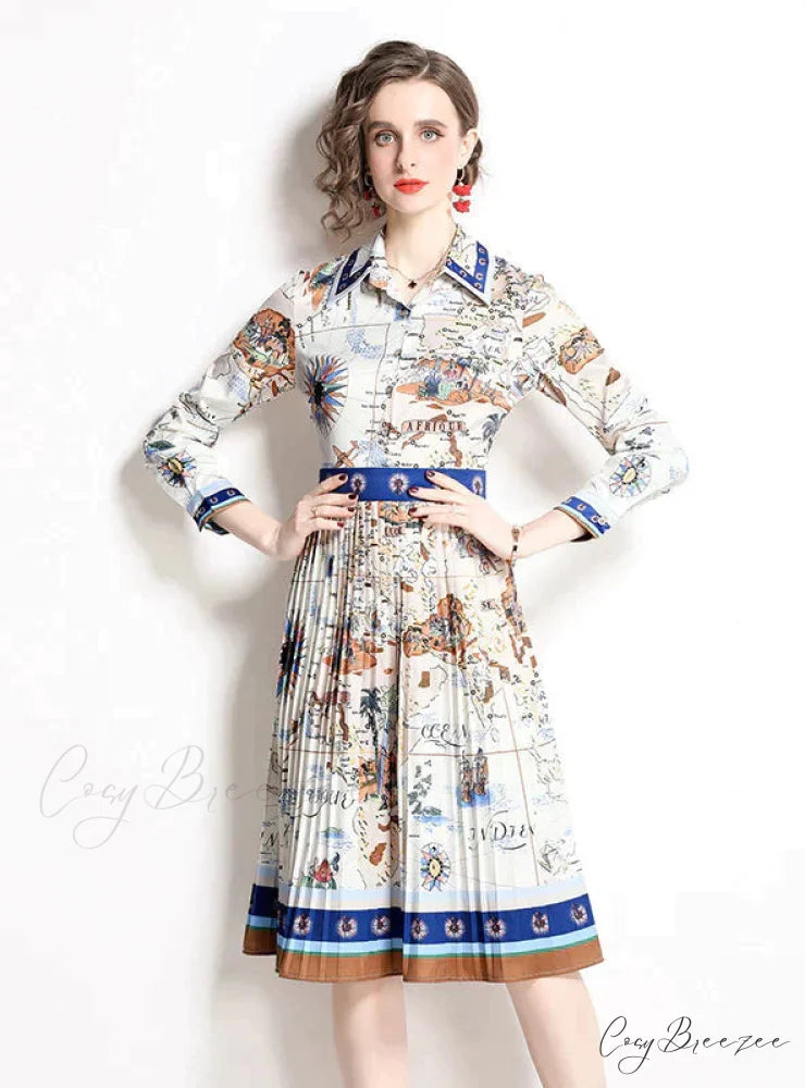 Slim Long Sleeve Shirt Dress with Print