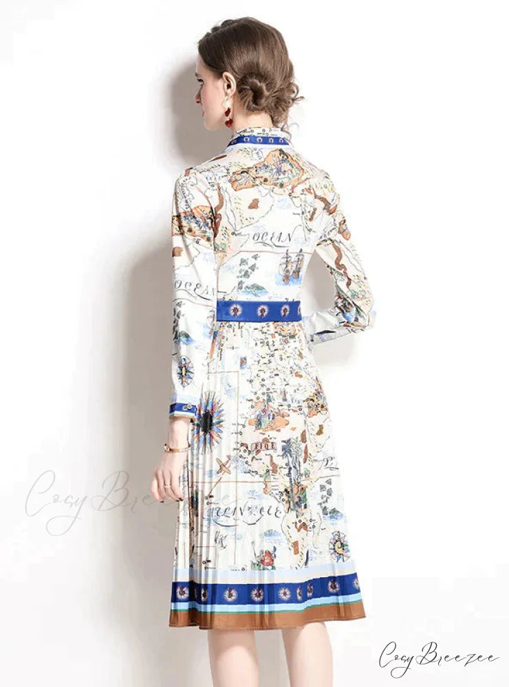 Slim Long Sleeve Shirt Dress with Print
