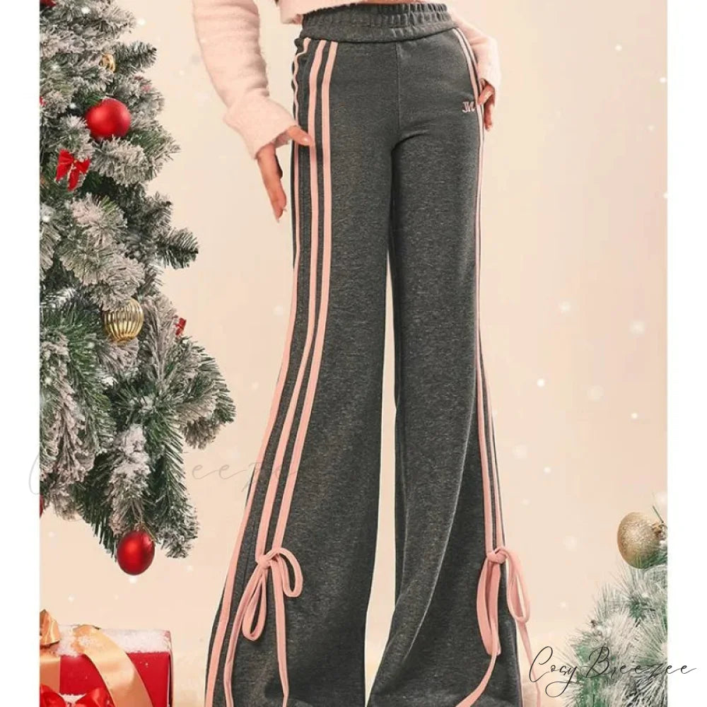 Slim Relaxed Gray Sports Flared Pants pants-241228