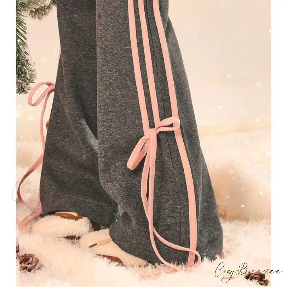 Slim Relaxed Gray Sports Flared Pants pants-241228