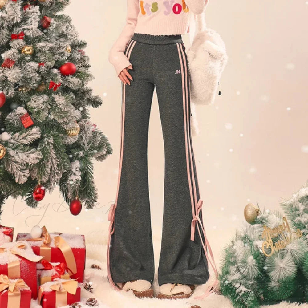 Slim Relaxed Gray Sports Flared Pants pants-241228