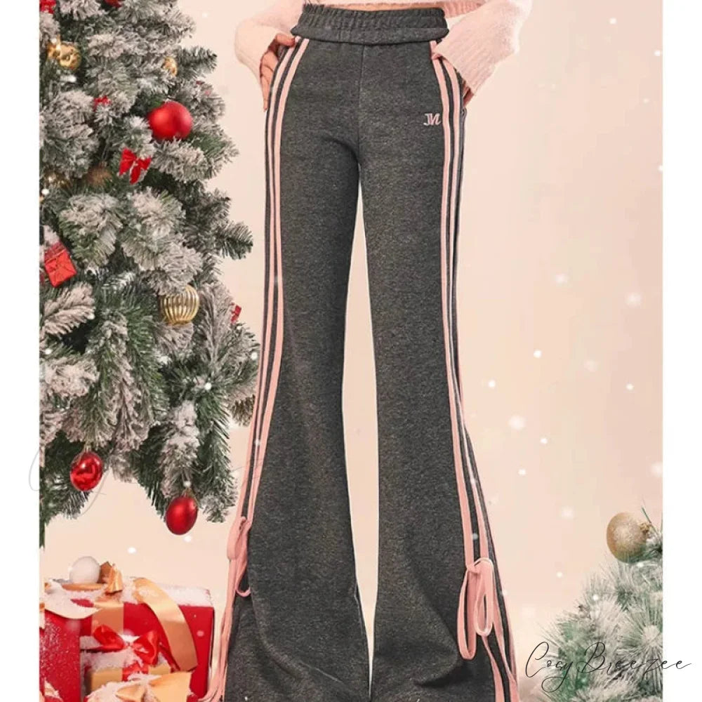 Slim Relaxed Gray Sports Flared Pants Dark Grey / S (45-50KG) pants-241228