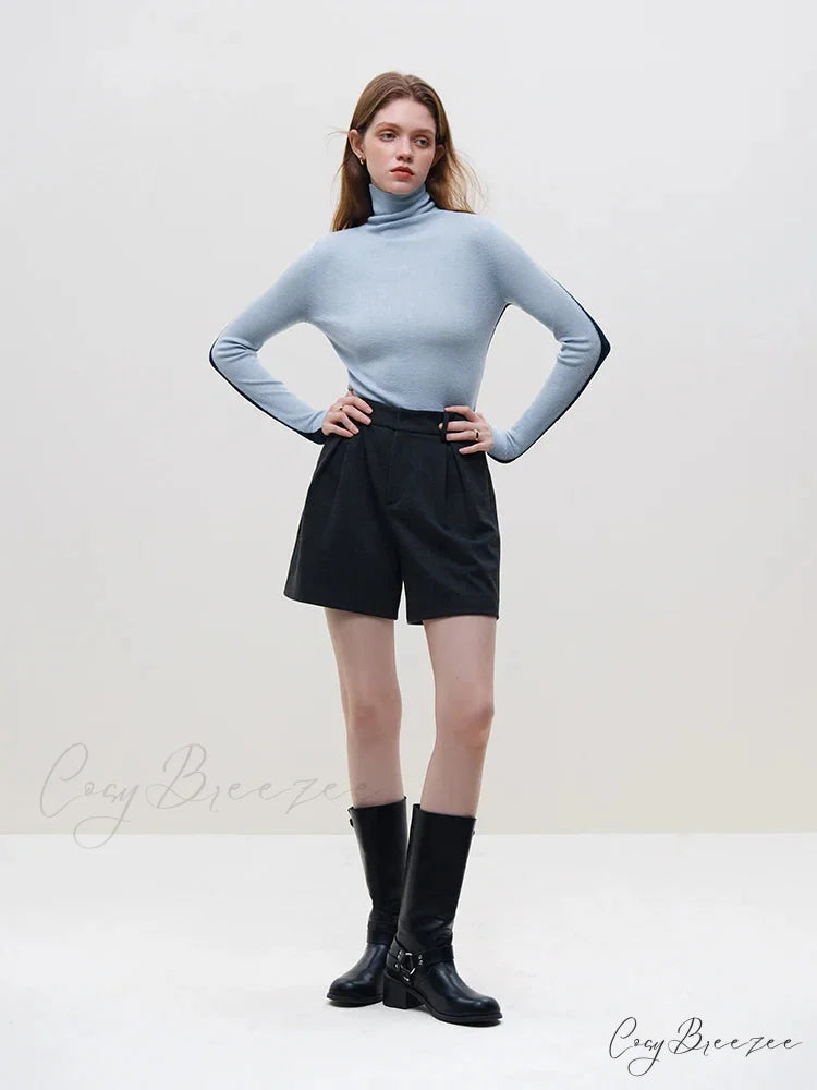 Slim Style Two-wear High Turtleneck Sweater Blue Navy-Blue / S swraters-241228