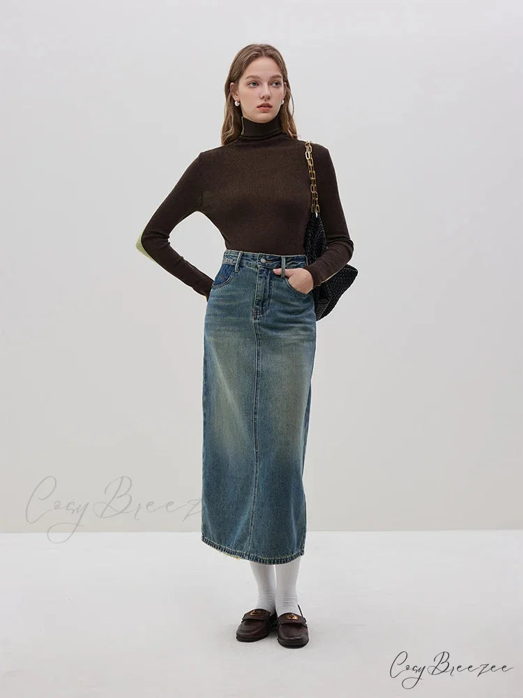 Slim Style Two-wear High Turtleneck Sweater Green Brown / S swraters-241228