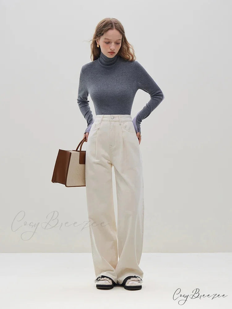 Slim Style Two-wear High Turtleneck Sweater Grey Purple / S swraters-241228