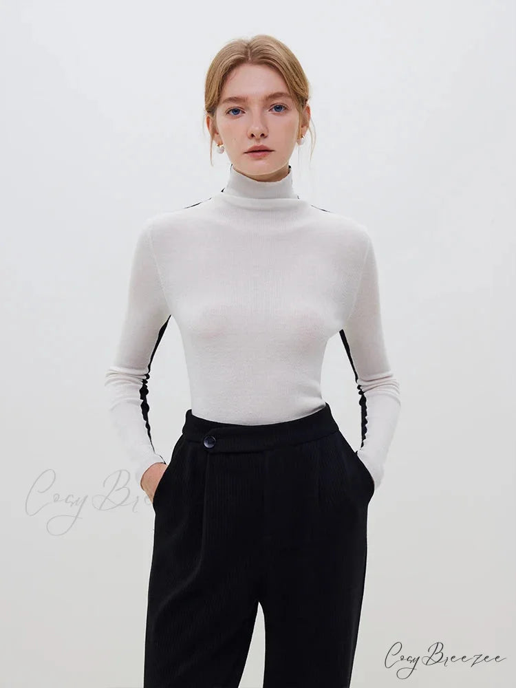 Slim Style Two-wear High Turtleneck Sweater White Black / S swraters-241228
