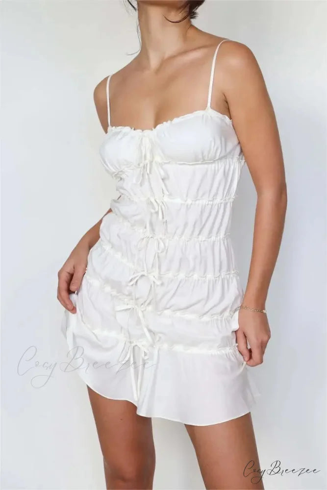 Sling Pleated See-Through Mini Dress WHITE / S minidress-250223