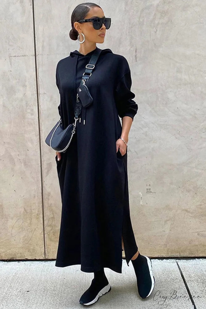 Slit Hem Hoodie Dress Black / S