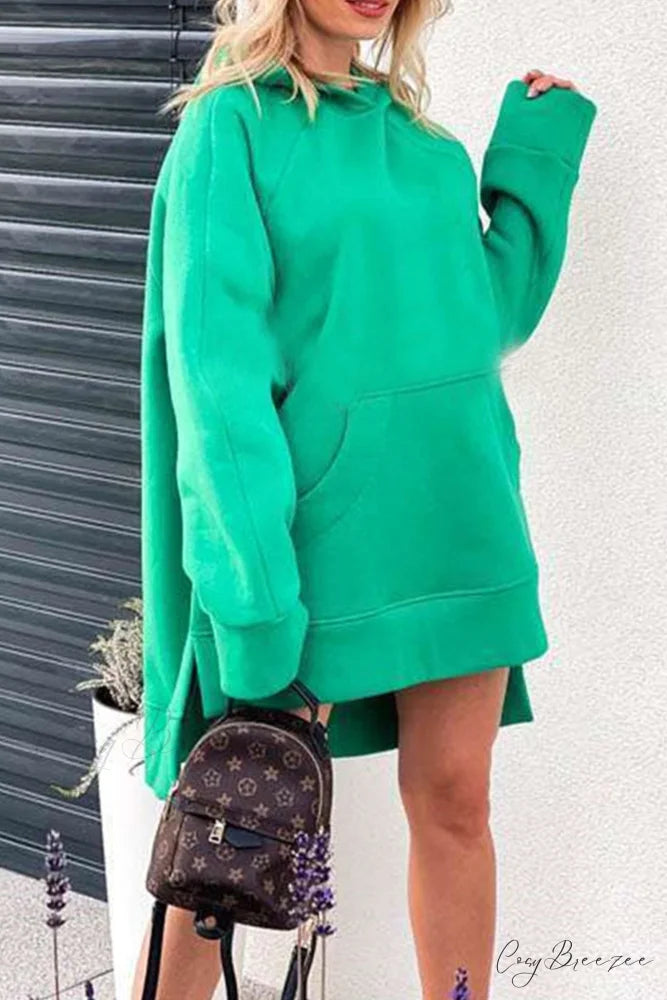 Slit Hem Hoodie Green / M