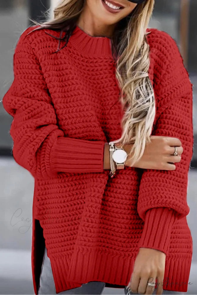 Slit Neck Round Sweater Deep Red / S