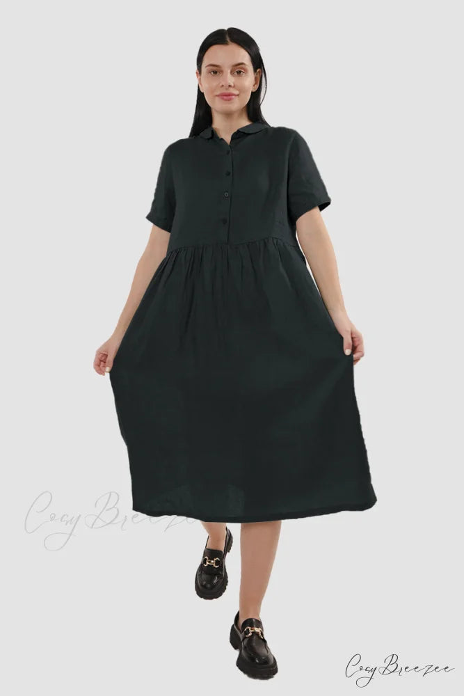 Slouchy Linen Daisy Dress Black / L
