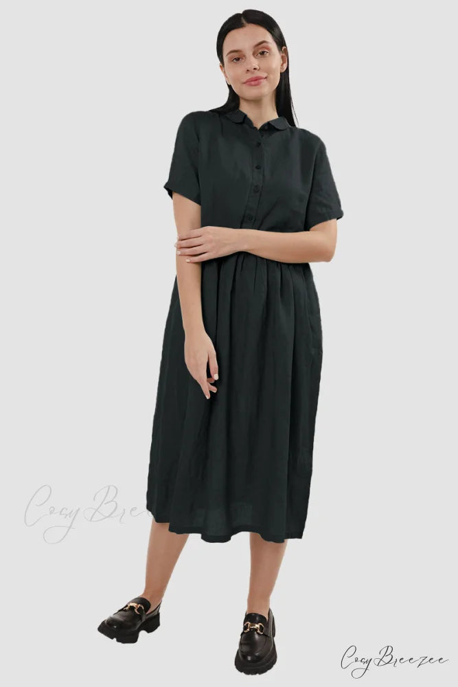 Slouchy Linen Daisy Dress Black / M
