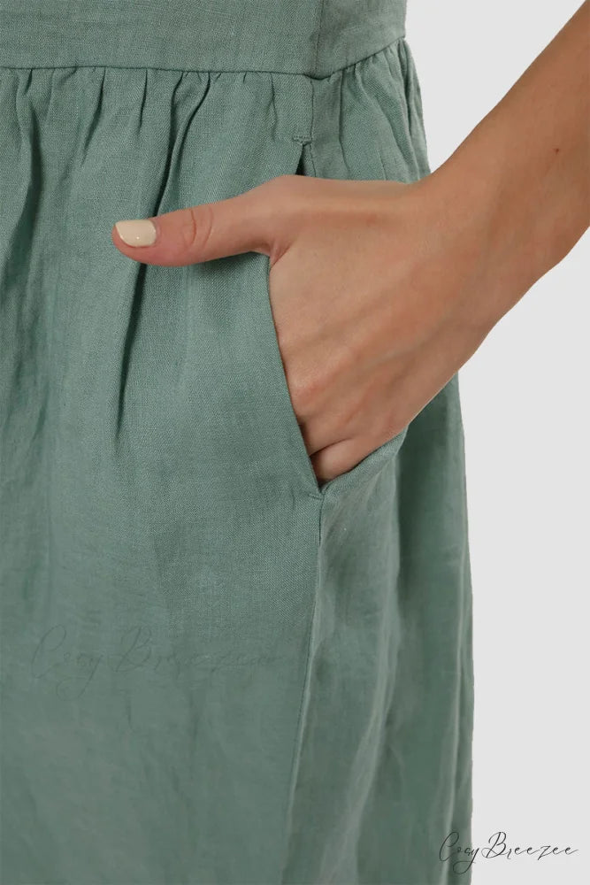Slouchy Linen Daisy Dress Mint Green / L