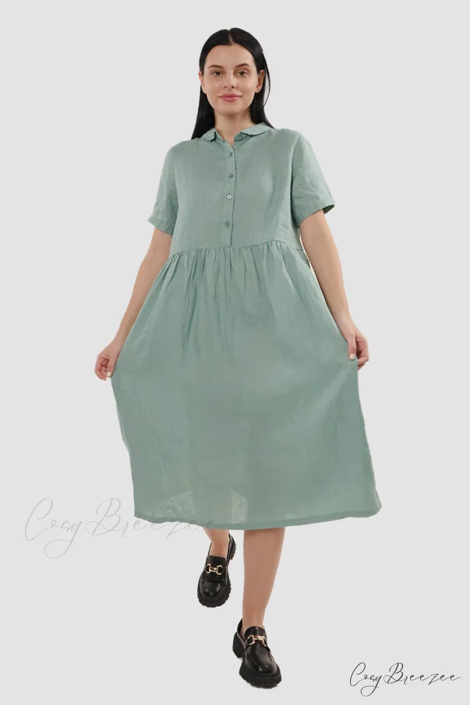 Slouchy Linen Daisy Dress Mint Green / XL