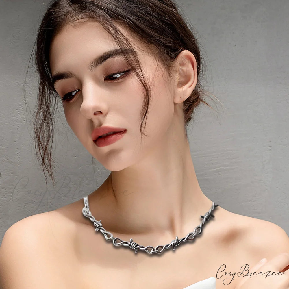 Small Iron Thorn Hip-hop Gothic Necklace SILVER