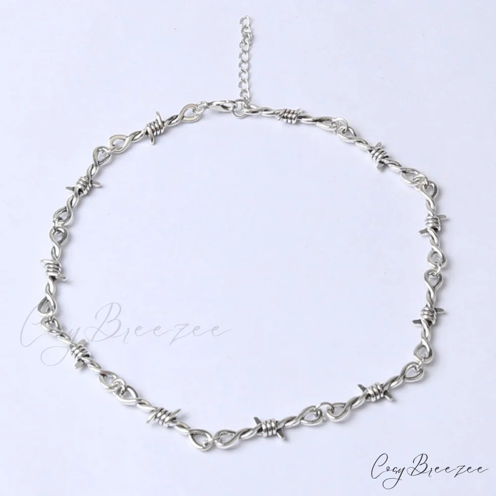 Small Iron Thorn Hip-hop Gothic Necklace SILVER