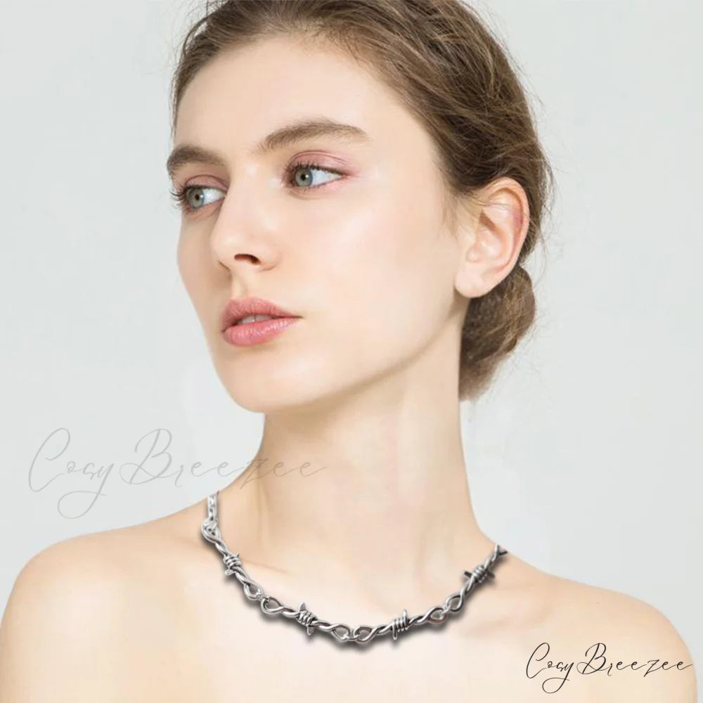 Small Iron Thorn Hip-hop Gothic Necklace SILVER