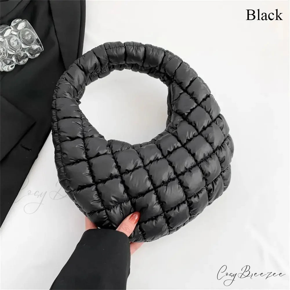 Small Quilted Cotton Padded Tote Handbag Black handbag-250126