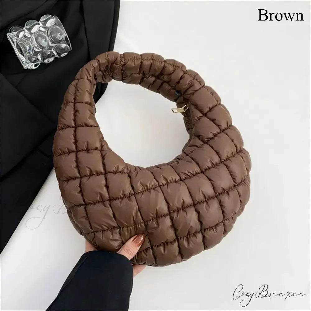 Small Quilted Cotton Padded Tote Handbag Brown handbag-250126