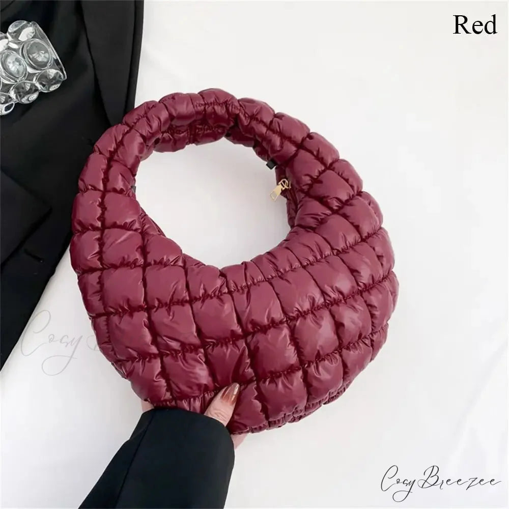 Small Quilted Cotton Padded Tote Handbag Red handbag-250126