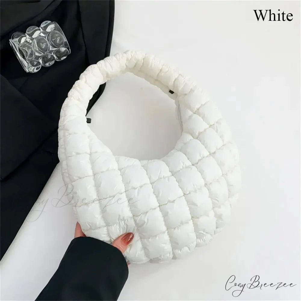 Small Quilted Cotton Padded Tote Handbag White handbag-250126