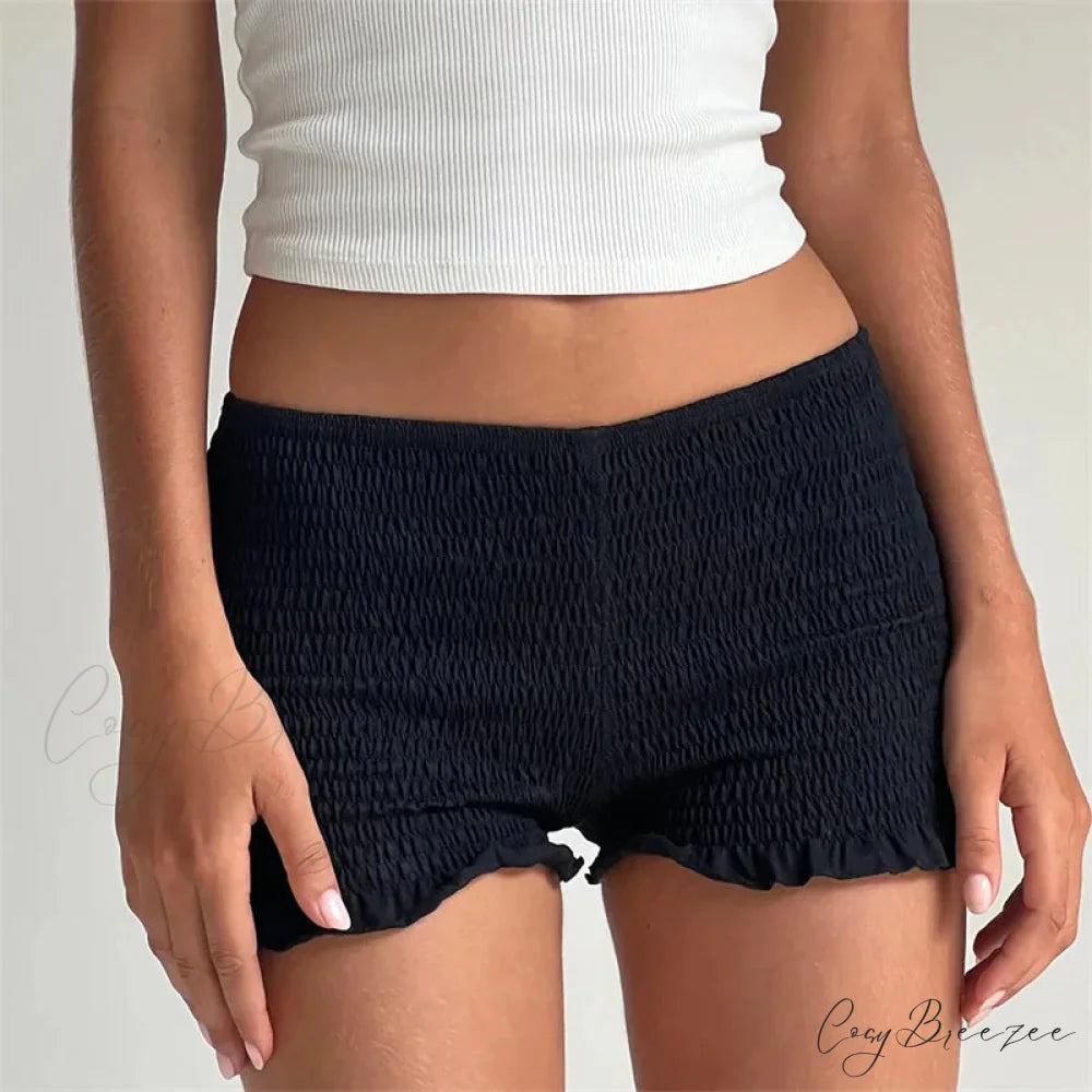 Smocked Ruffled Elastic Waist Shorts Black / S short-250223