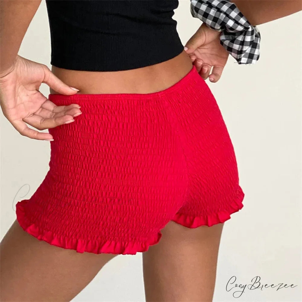 Smocked Ruffled Elastic Waist Shorts short-250223
