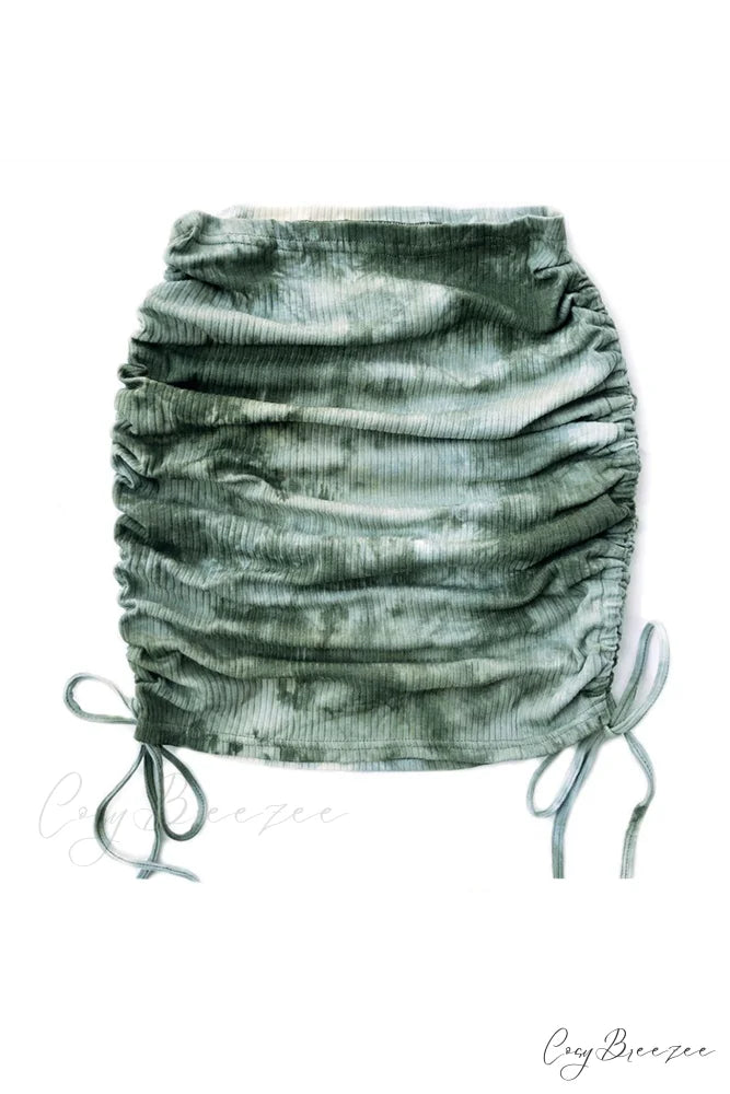 Smocked Tie Dye Skirt Green / S
