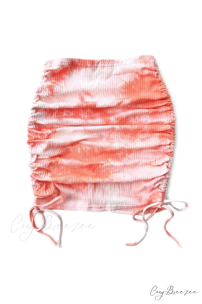 Smocked Tie Dye Skirt Pink / M