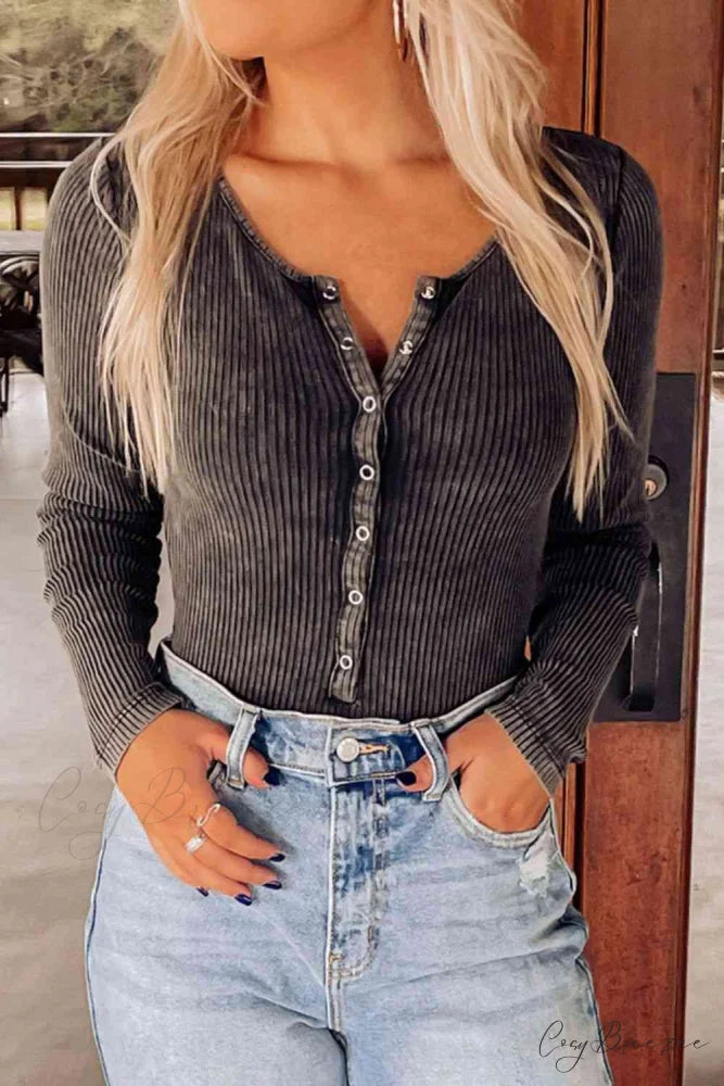 Snap Down Ribbed Top Black / S