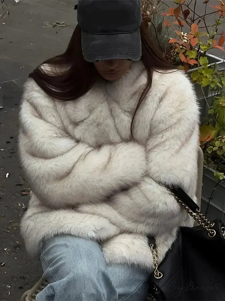 Soft Faux Fur Lapel Short Coat overcoats-241228
