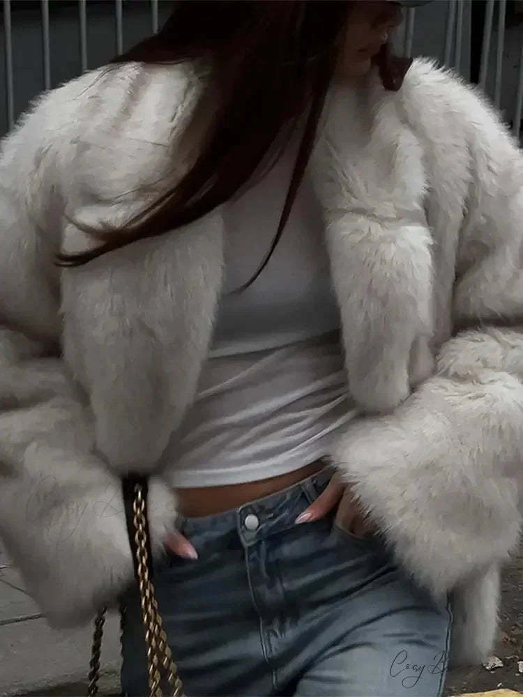 Soft Faux Fur Lapel Short Coat White / S overcoats-241228