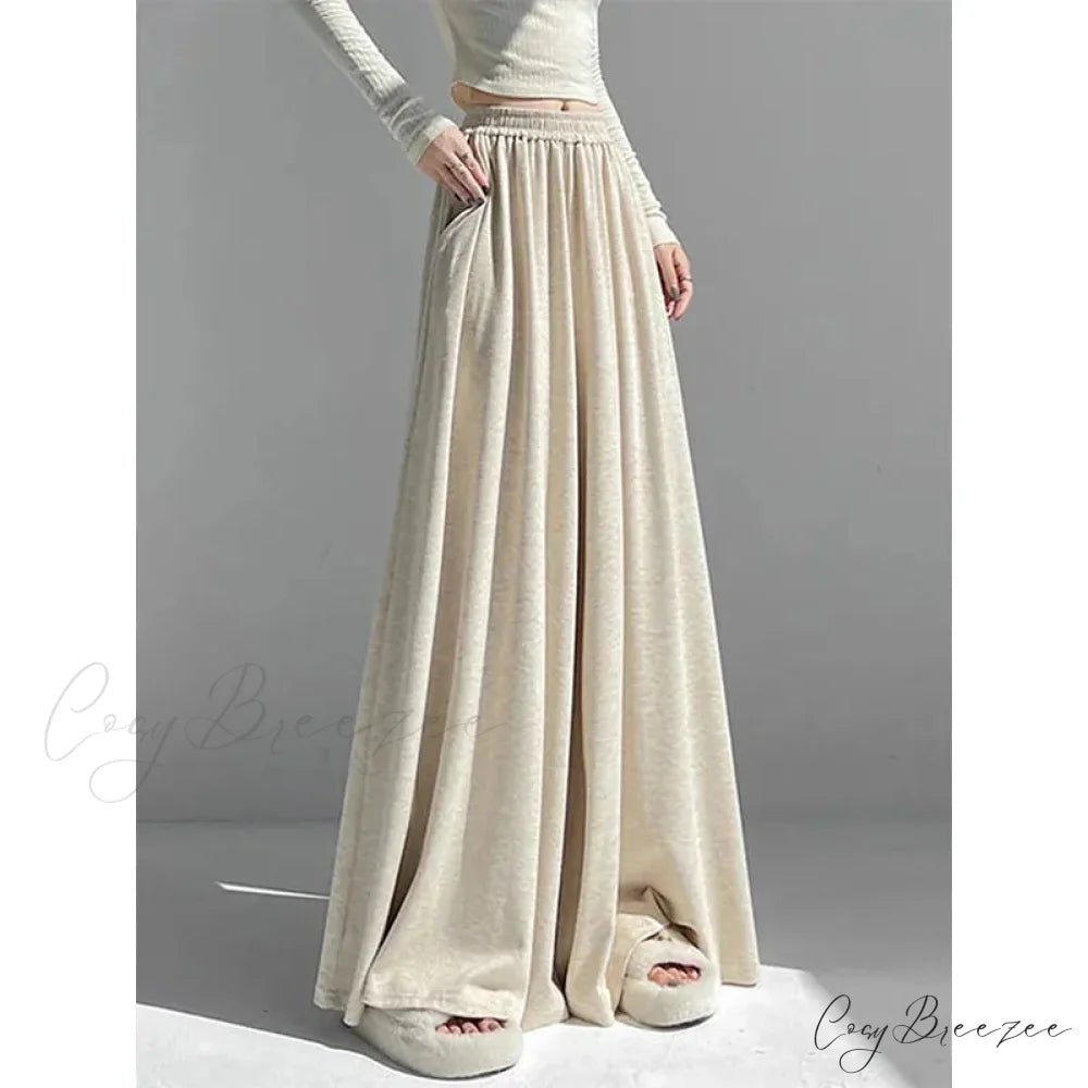 Soft High Waist Relaxed Wide Leg Pants APRICOT / M pants-241228