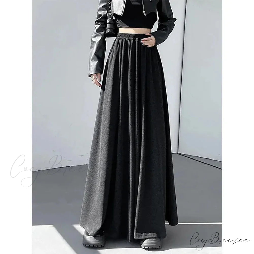 Soft High Waist Relaxed Wide Leg Pants Black / M pants-241228